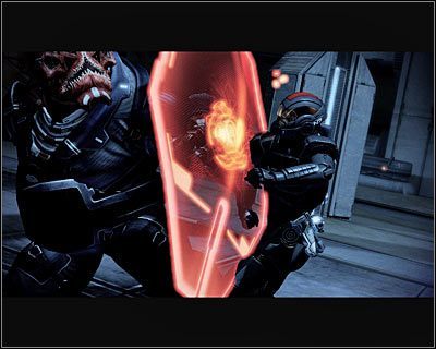 Podobnie jak w przypadku fazy pierwszej, musisz pozbawić Handlarza Cieni tarczy (osobistej, nie tej energetyczną, którą się osłania) oraz pancerza - (17) Pokonanie Handlarza Cieni - Kryjówka Handlarza Cieni - Mass Effect 2: Lair of the Shadow Broker - poradnik do gry