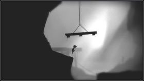 Teraz należy skoczyć na zwisającą linę i zejść po niej na niewielką platformę [1], z której zeskakujemy w lewo - Rozdział 1 | Opis przejścia Limbo - Limbo - poradnik do gry