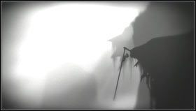 Na ścianie po prawej znajduje się pal [1], po którym wspinamy się w górę i przeskakujemy na zwisającą linę [2] - Rozdział 2 | Opis przejścia Limbo - Limbo - poradnik do gry