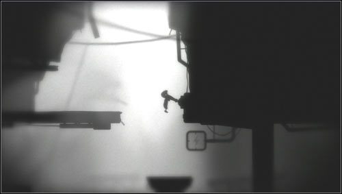 Z pułki skaczemy w prawo na dźwignię [1], z której spadniemy wprost na wagonik - Rozdział 30 | Opis przejścia Limbo - Limbo - poradnik do gry