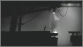 Musimy teraz sprowokować pionowe działko do oddania serii strzałów [1], przez co zacznie się ono poruszać w prawo i w lewo - Rozdział 32 | Opis przejścia Limbo - Limbo - poradnik do gry