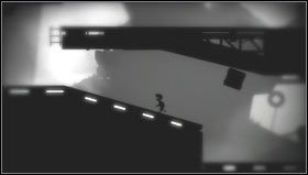 Przesuwamy prawą skrzynię pod prawą ścianę [1], puszczamy ją i biegniemy do drugiej skrzyni przeskakując nad przyciskiem - Rozdział 32 | Opis przejścia Limbo - Limbo - poradnik do gry