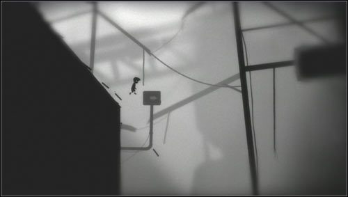 Z dachu budynku udajemy się w prawo i ześlizgujemy się po krawędzi - Rozdział 35 | Opis przejścia Limbo - Limbo - poradnik do gry