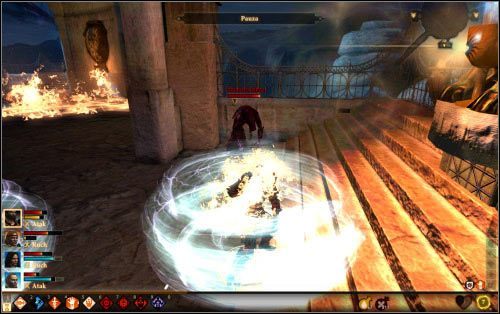 Zaraz jak Koryfeusz straci trochę zdrowia, teleportuje się na środek areny i zacznie wchłaniać energię z filara - Ostatnia pieczęć | Dragon Age II Dziedzictwo - Dragon Age II: Dziedzictwo - poradnik do gry