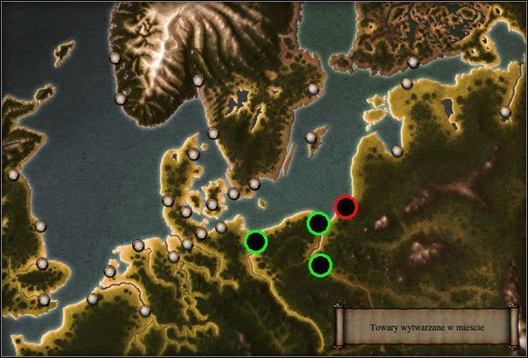 Skóry są produkowane w chatce myśliwskiej (przy użyciu narzędzi i konopi) - Towary (3) | Elementy gry w Patrician IV - Patrician IV - poradnik do gry