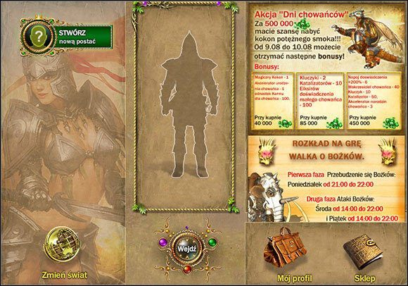 Następnie kliknij w mieniący się na zielono przycisk STWÓRZ nową postać - Tworzenie postaci | Podstawowe informacje | Fragoria - pierwsze kroki - Fragoria - pierwsze kroki - poradnik do gry