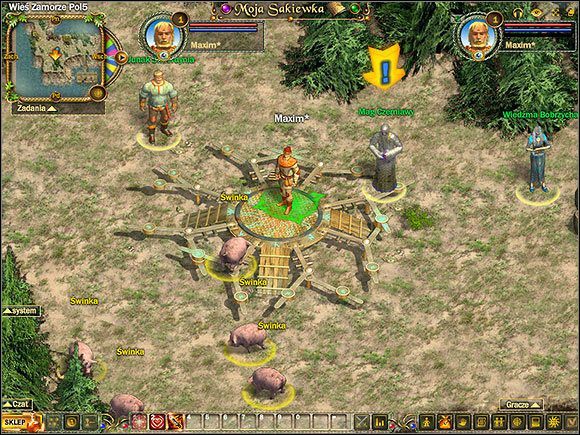 Porozmawiaj z Magiem Czerniawym (co zresztą sugeruje ogromna strzałka nad jego głową) aby otrzymać pierwsze zadanie - Wprowadzenie oraz zdobycie chowańca | Właściwa rozgrywka | Fragoria - Fragoria - pierwsze kroki - poradnik do gry