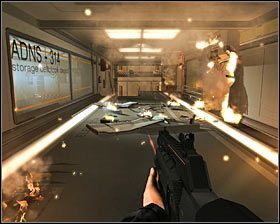 Niezależnie od wybranego wariantu zachowania musisz dotrzeć do płonącego przejścia #1 - (2) Odparcie ataku na placówkę | Deus Ex Bunt Ludzkości - Deus Ex: Bunt Ludzkości - Directors Cut - poradnik do gry