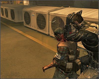 Wychyl się zza narożnika i pozbądź się pierwszego wartownika - (2) Wariant agresywny - Przedostanie się do fabryki | Deus Ex Bunt Ludzkości - Deus Ex: Bunt Ludzkości - Directors Cut - poradnik do gry