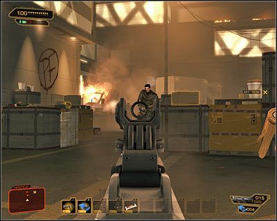 Ostrożnie zbliż się teraz do głównego wejścia do fabryki - (2) Wariant agresywny - Przedostanie się do fabryki | Deus Ex Bunt Ludzkości - Deus Ex: Bunt Ludzkości - Directors Cut - poradnik do gry