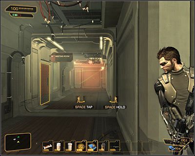 Jeżeli wybrałeś południowe przejście, to początkowo najprawdopodobniej nie wpadniesz na żadnych wrogów, a pierwszą kamerę ochrony zauważysz dopiero po dotarciu do rozwidlenia i będzie ona znajdowała się na południe od Ciebie (powyższy screen) - (7) Przedostanie się do drugiego laboratorium montażu | Deus Ex Bunt Ludzkości - Deus Ex: Bunt Ludzkości - Directors Cut - poradnik do gry