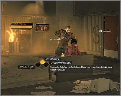Przy próbie skorzystania z drzwi gra wyświetli filmik przerywnikowy, z którego dowiesz się, że Zeke Sanders przetrzymuje Josie Thorpe jako zakładnika, grożąc jej zabiciem - (4) Spotkanie z Sandersem | Deus Ex Bunt Ludzkości - Deus Ex: Bunt Ludzkości - Directors Cut - poradnik do gry