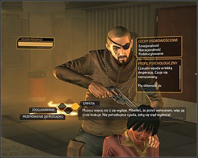 Najlepsze rozwiązanie to skupienie uwagi na temacie zakładniczki (prawa opcja dialogowa) - (4) Spotkanie z Sandersem | Deus Ex Bunt Ludzkości - Deus Ex: Bunt Ludzkości - Directors Cut - poradnik do gry