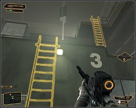 Do wspomnianej budki warto się przedostać, przy czym musisz zachować odpowiednie środki ostrożności, bo przebywający w środku wartownik jest bardzo wyczulony na odgłosy z otoczenia - (2) Dotarcie do pierwszej windy | Deus Ex Bunt Ludzkości - Deus Ex: Bunt Ludzkości - Directors Cut - poradnik do gry