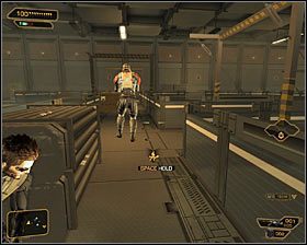 Ostrożnie zbliż się do drzwi prowadzących na górny balkonik #1 - (3) Wariant pokojowy - Przeprawa przez pierwszą część obozu | Bunt Ludzkości - Deus Ex: Bunt Ludzkości - Directors Cut - poradnik do gry