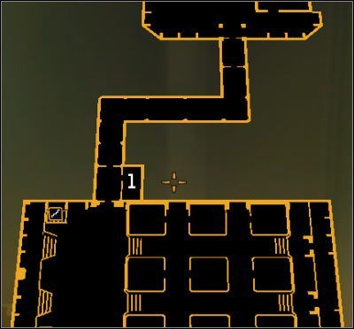 Oznaczenia na mapie: 1 - Główne pomieszczenie kontrolne - (3) Wariant pokojowy - Przeprawa przez pierwszą część obozu | Bunt Ludzkości - Deus Ex: Bunt Ludzkości - Directors Cut - poradnik do gry