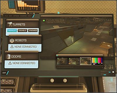 W zależności od tego jak mocno rozwinięte są Twoje zdolności hackerskie będziesz sobie teraz mógł ułatwić dalszą przeprawę (powyższy screen) - (3) Wariant pokojowy - Przeprawa przez pierwszą część obozu | Bunt Ludzkości - Deus Ex: Bunt Ludzkości - Directors Cut - poradnik do gry