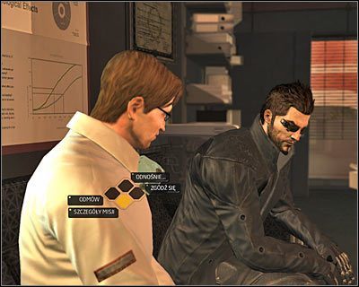 Tim Carella siedzi na kanapie w biurze głównego bohatera, które zlokalizowane jest na trzecim poziomie kwatery Sarif Industries - Mniejsze zła | Deus Ex Bunt Ludzkości - Deus Ex: Bunt Ludzkości - Directors Cut - poradnik do gry