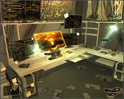 Niezależnie od wybranego sposobu dotarcia do pomieszczenia z komputerem rozpocznij od zebrania leżących w okolicy aplikacji - (5) Zbadanie apartamentu hackera | Deus Ex Bunt Ludzkości - Deus Ex: Bunt Ludzkości - Directors Cut - poradnik do gry