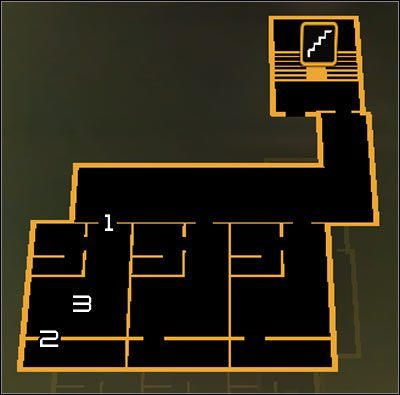 Oznaczenia na mapie: 1 - Drzwi do apartamentu; 2 - Wejście do apartamentu od strony balkonu; 3 - Karta SMART - (9) Pozyskanie karty pracownika Tai Yong Medical | Deus Ex Bunt Ludzkości - Deus Ex: Bunt Ludzkości - Directors Cut - poradnik do gry