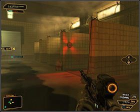 Musisz się bardzo pilnować, bo w południowej części pomieszczenia #1 rozłożono minę odłamkową #2 - (11) Przeprawa przez szatnie | Deus Ex Bunt Ludzkości - Deus Ex: Bunt Ludzkości - Directors Cut - poradnik do gry