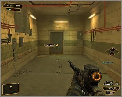 Niezależnie od tego czy wybrałeś konfrontację z przeciwnikami czy też postanowiłeś ich ominąć powinieneś po kilku chwilach dotrzeć do wyjścia z hotelu (powyższy screen) - (13) Wydostanie się z hotelu kapsułowego | Deus Ex Bunt Ludzkości - Deus Ex: Bunt Ludzkości - Directors Cut - poradnik do gry