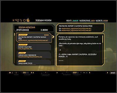 Zgodnie z otrzymaną wskazówką, otwórz teraz swój dziennik i wybierz z niego najświeższą pozycję - Szanghajska sprawiedliwość | Deus Ex Bunt Ludzkości - Deus Ex: Bunt Ludzkości - Directors Cut - poradnik do gry