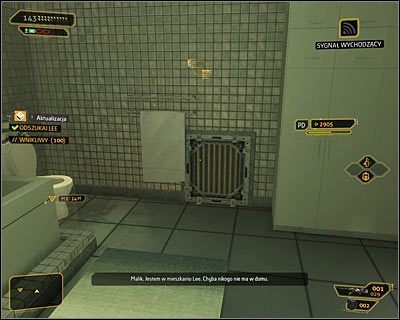Gra teoretycznie poprosi Cię początkowo o odnalezienie Lee, ale wystarczy przejść do ostatniego pomieszczenia, czyli łazienki (powyższy screen), by przekonać się, iż nie zastałeś mężczyzny w domu - Szanghajska sprawiedliwość | Deus Ex Bunt Ludzkości - Deus Ex: Bunt Ludzkości - Directors Cut - poradnik do gry
