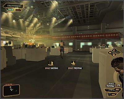 Możesz już przystąpić do oczyszczania pomieszczenia studia telewizyjnego (powyższy screen) - (3) Wariant pokojowy - Dotarcie do klatki schodowej na tyłach studia - Deus Ex: Bunt Ludzkości - Directors Cut - poradnik do gry