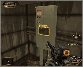 Na koniec zostaw sobie pojedynczego wartownika, który powinien opierać się o barierkę #1 - (8) Przeprawa przez kanały | Deus Ex Bunt Ludzkości - Deus Ex: Bunt Ludzkości - Directors Cut - poradnik do gry