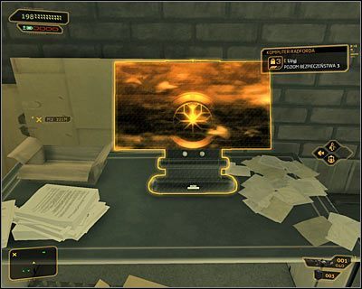 Na początek podejdź do terminalu komputerowego zlokalizowanego po lewej stronie (powyższy screen), który ma zabezpieczenie trzeciego stopnia - Zapomniane znajomości | Deus Ex Bunt Ludzkości - Deus Ex: Bunt Ludzkości - Directors Cut - poradnik do gry