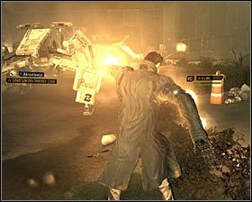 Schowaj się teraz za jednym ze słupów i zregeneruj zdrowie - (1) Wariant agresywny - Wydostanie się z terenu budowy | Deus Ex Bunt Ludzkości - Deus Ex: Bunt Ludzkości - Directors Cut - poradnik do gry