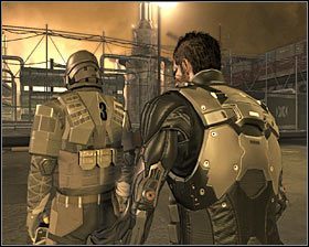 Otwarciem bramy zwrócisz zapewne na siebie uwagę jednego z tutejszych wartowników #1 - (3) Przedostanie się na teren portu | Deus Ex Bunt Ludzkości - Deus Ex: Bunt Ludzkości - Directors Cut - poradnik do gry