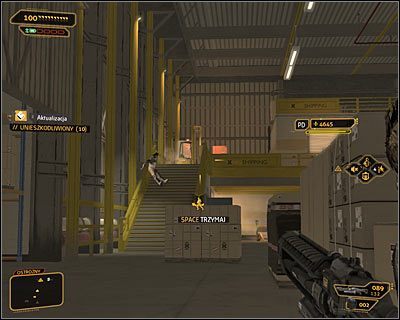 Niezależnie od tego w jaki sposób przedostałeś się do magazynu musisz zająć się wyeliminowaniem wszystkich obecnych tu wartowników (powyższy screen) - (6) Wariant agresywny - Dotarcie do biura administratora Wanga | Bunt Ludzkości - Deus Ex: Bunt Ludzkości - Directors Cut - poradnik do gry