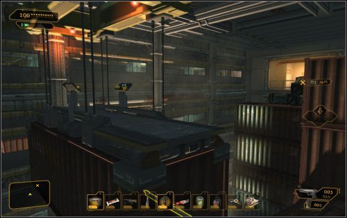 Prędzej czy później, w hali z kontenerami zamelduj się na zdalnie sterowanej platformie - (2) Wariant agresywny - Znajdź CIC | Deus Ex Bunt Ludzkości - Deus Ex: Bunt Ludzkości - Directors Cut - poradnik do gry