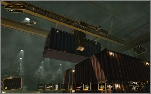 Obłowić się możesz też wchodząc do pojemnika zawieszonego pod sufitem (9 na mapie) - (4) Wariant pokojowy - Znajdź miejsce spotkania | Deus Ex Bunt Ludzkości - Deus Ex: Bunt Ludzkości - Directors Cut - poradnik do gry