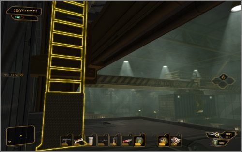 Cały teren można oglądać z góry jeśli tylko wejdziesz na dach stróżówki, do czego przyda się nadnaturalna zdolność do skakania lub układanka ze skrzyni - (4) Wariant pokojowy - Znajdź miejsce spotkania | Deus Ex Bunt Ludzkości - Deus Ex: Bunt Ludzkości - Directors Cut - poradnik do gry