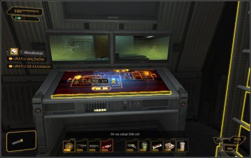 Kiedy już oczyścisz teren i znajdziesz się przed komputerem (1 na mapie; na dole), staniesz przed trudnym wyborem - Wybory - Wariant agresywny | Deus Ex Bunt Ludzkości - Deus Ex: Bunt Ludzkości - Directors Cut - poradnik do gry