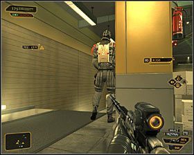 Wartowników obecnych na poziomie 1 mógłbyś ominąć, ale o wiele lepiej jest ich ogłuszyć - (4) Wariant pokojowy - Odnalezienie Nii Colvin | Deus Ex Bunt Ludzkości - Deus Ex: Bunt Ludzkości - Directors Cut - poradnik do gry