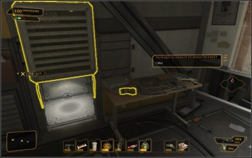 Po przyrządy celownicze (4 na mapie) musisz udać się do pomieszczeń biurowych bazy - Szukanie złomu dla Quinna | Questy poboczne | Deus Ex Bunt Ludzkości - Deus Ex: Bunt Ludzkości - Directors Cut - poradnik do gry