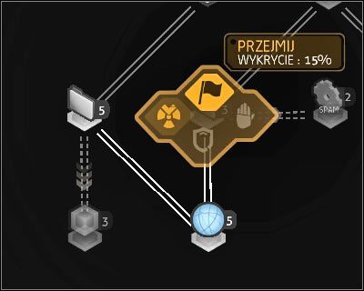 Za każdym razem gdy najedziesz na węzeł, który chcesz przejąć, gra pozwoli Ci wybrać akcję z rozwijanego menu (powyższy screen) - Mini-gry hackerskie | Deus Ex Bunt Ludzkości - Deus Ex: Bunt Ludzkości - Directors Cut - poradnik do gry