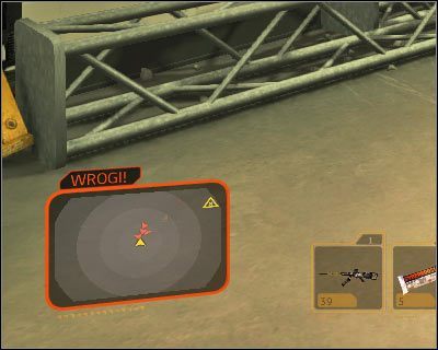 Opis działania i uwagi: Działanie tego ulepszenia polega na wyświetlaniu na podręcznym radarze (powyższy screen) informacji na temat wytwarzanego hałasu - Omówienie ulepszeń | Deus Ex Bunt Ludzkości - Deus Ex: Bunt Ludzkości - Directors Cut - poradnik do gry