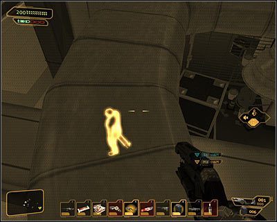 Opis działania i uwagi: Ulepszenie to zgodnie z nazwą pozwala na prześwietlanie otoczenia i ma to na celu odnajdywanie zarówno przeciwników (powyższy screen), jak i lokalnych systemów bezpieczeństwa - Omówienie ulepszeń | Deus Ex Bunt Ludzkości - Deus Ex: Bunt Ludzkości - Directors Cut - poradnik do gry