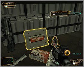 Rozejrzyj się po okolicy #1, odnajdując niewielki składzik broni, ten sam, który jest związany z pobocznym questem Płaszcz i szpada zlecanym przez Jenny Alexander - Upgradey broni | Deus Ex Bunt Ludzkości - Deus Ex: Bunt Ludzkości - Directors Cut - poradnik do gry