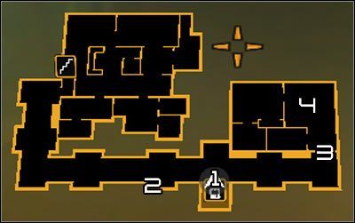 Oznaczenia na mapie: 1 - Wyjście z windy; 2 - Wyjście z głównego szybu; 3 - Główne wejście do apartamentu Jayi; 4 - Miejsce pobytu Jayi - Kredyt w barze (4-6) - Questy poboczne - Deus Ex Bunt Ludzkości - poradnik akt II - Hengsha