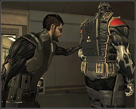 Centralne pomieszczenie studia telewizyjnego powinno być patrolowane przez czterech przeciwników - (3) Wariant pokojowy- Dotarcie do klatki schodowej na tyłach studia - Twarzą w twarz z Elizą Cassan - Deus Ex Bunt Ludzkości - poradnik akt III - Kanada, Detroit 2