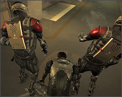 Ostrożnie zejdź na najniższy poziom, starając się nie zachowywać zbyt głośno - (4) Wariant pokojowy- Dotarcie do kolejki linowej - Twarzą w twarz z Elizą Cassan - Deus Ex Bunt Ludzkości - poradnik akt III - Kanada, Detroit 2