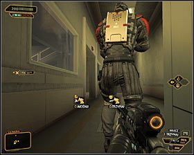 Zaczekaj na pojawienie się na balkoniku jednego z najemników #1 i zneutralizuj go bez alarmowania jego kolegów przebywających na dole - (5) Wariant pokojowy- Wezwanie kolejki linowej - Twarzą w twarz z Elizą Cassan - Deus Ex Bunt Ludzkości - poradnik akt III - Kanada, Detroit 2