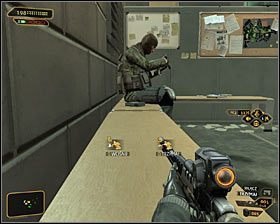 Jeżeli wolisz jedynie ogłuszyć przeciwników, to zejdź na sam dół i zaczekaj aż jeden z wartowników zbliży się do schodów #1 - (7) Zejście do kanałów - W pogoni za Izajaszem Sandovalem - Deus Ex Bunt Ludzkości - poradnik akt III - Kanada, Detroit 2