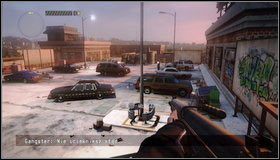 Po drugiej stronie kładki wychodzimy przez nadbudowę [1] na parking poniżej - Na dachach - Rozdział 7 - Call of Juarez: The Cartel - Eddie Guerra - poradnik do gry